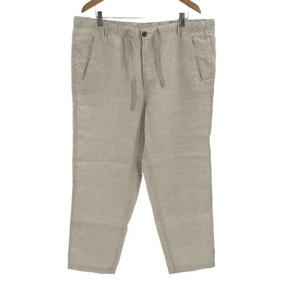 Tasso Elba Mens Linen‎ Drawstring Casual Trouser Pants Tan Size XXL